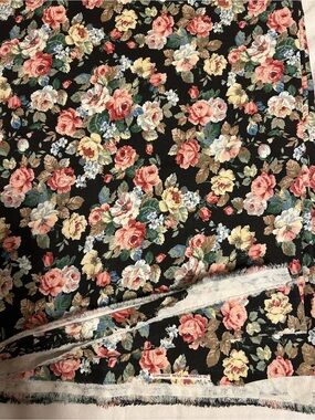 Vintage Peter Pan Fabrics Florals Black Chintz Cotton Fabric 60”x 3yds 15”